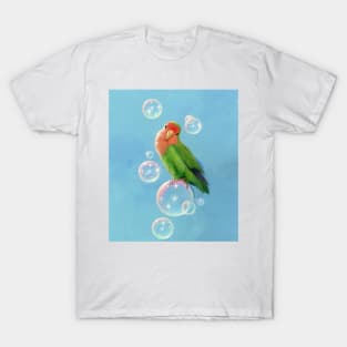 Bubbles, the Peach Faced Lovebird on Bubbles T-Shirt